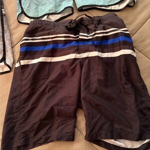 Men's black Swim Shorts with Blue and White Stripes